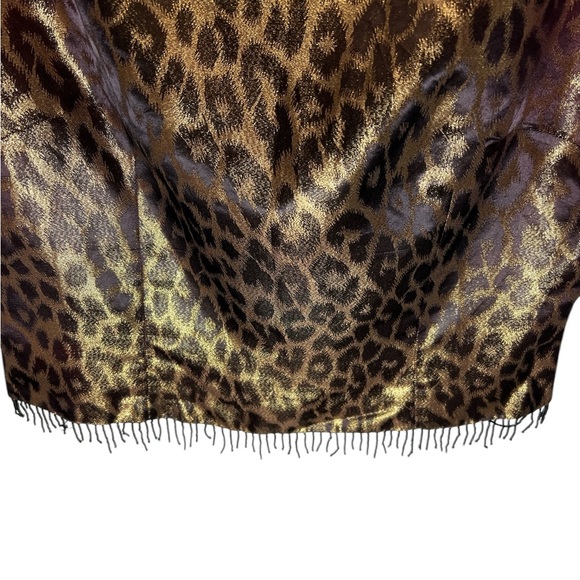 NEW Vintage Ronnie Nichole Leopard Shimmer Sleeveless Top with beaded fringe - Picture 3 of 4
